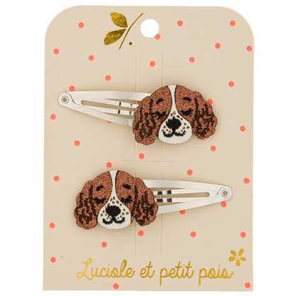 duo de barrettes chiens springer luciole et petits pois