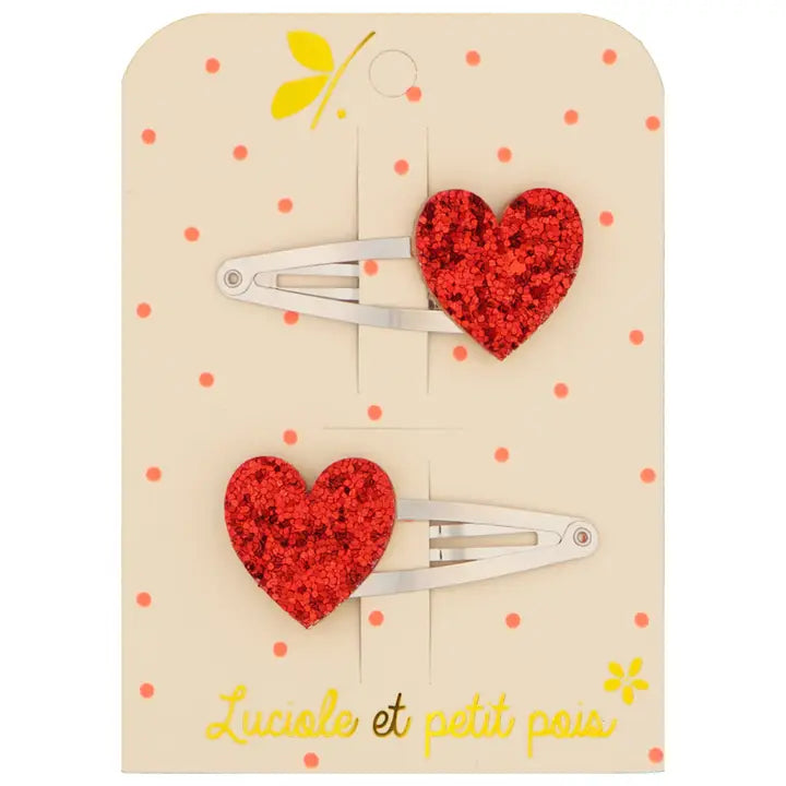 duo de barrettes coeurs rouges luciole et petit pois