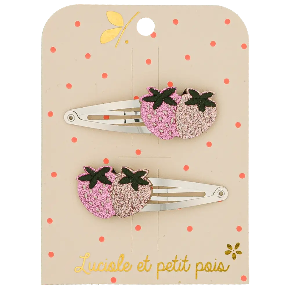 duo de barrettes duo de fraises luciole et petits pois