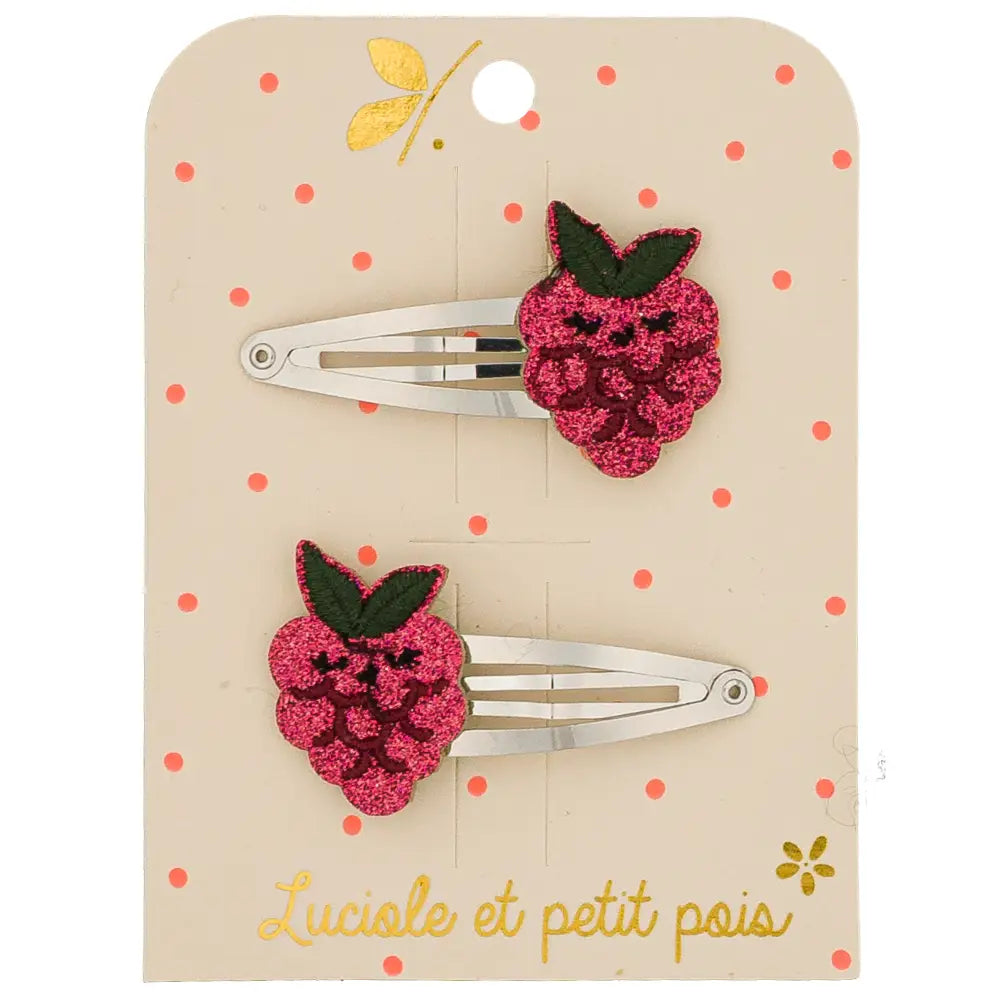 duo de barrettes framboises luciole et petit pois