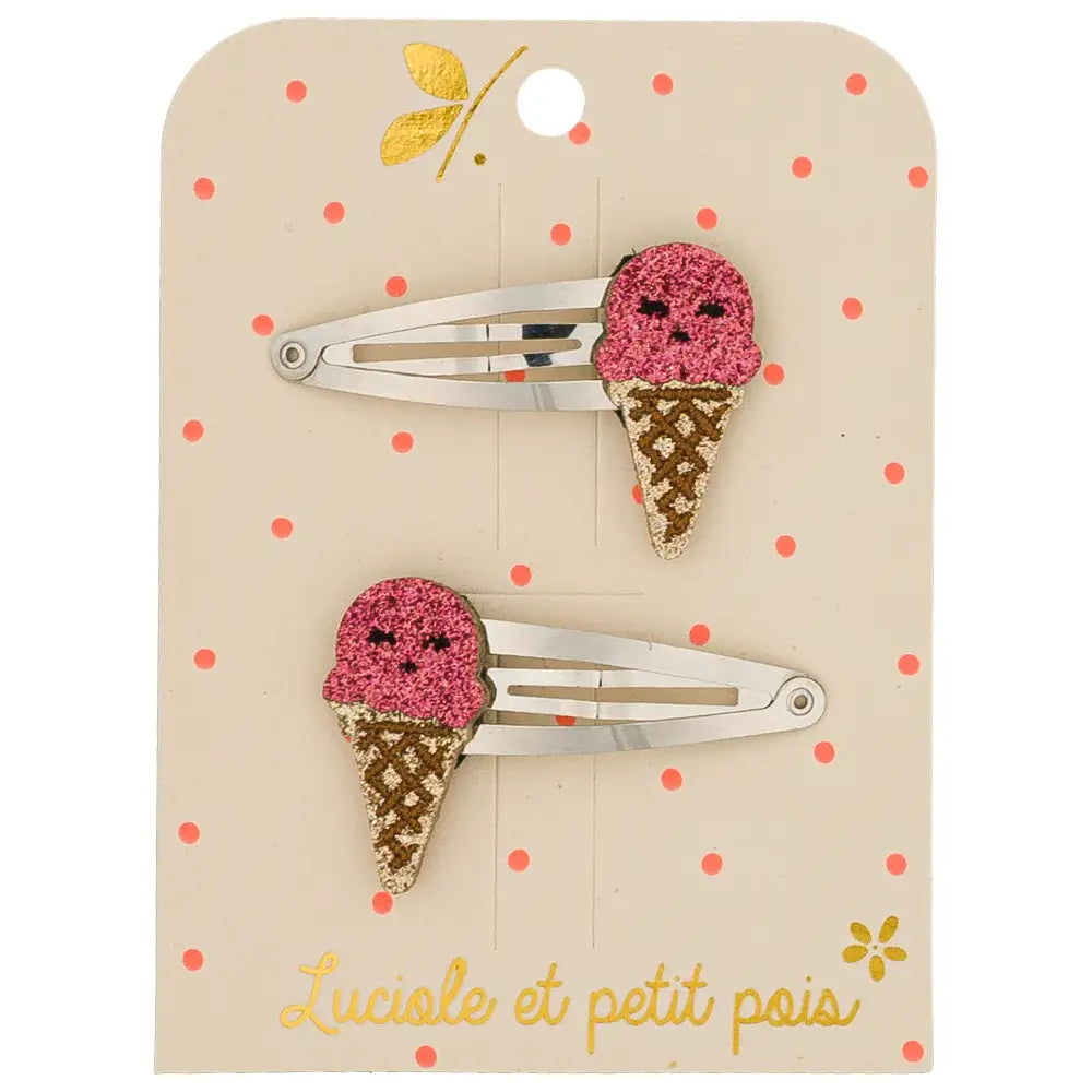 duo de barrettes glaces roses luciole et petit pois