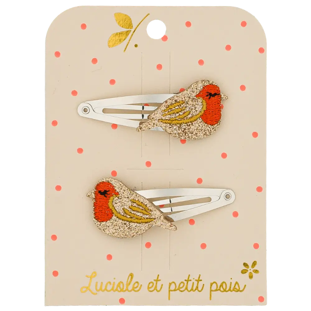 duo de barrettes rouge gorge luciole et petits pois