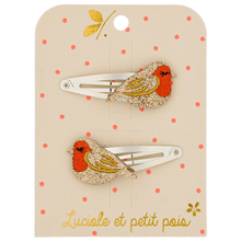 duo de barrettes rouge gorge luciole et petits pois