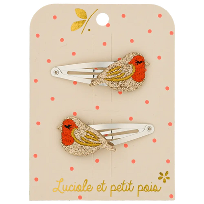 duo de barrettes rouge gorge luciole et petits pois