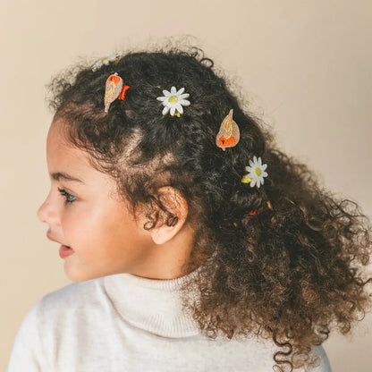 duo de barrettes rouge gorge luciole et petits pois