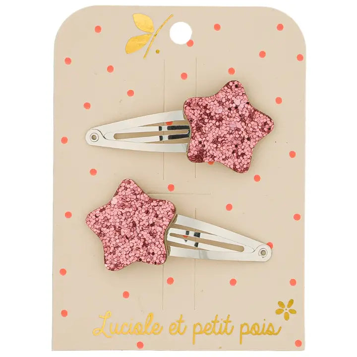 duo de barrettes étoiles roses luciole et petit pois