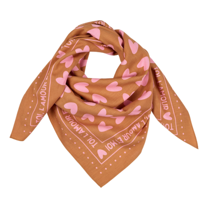 Foulard - Coeur marron et rose