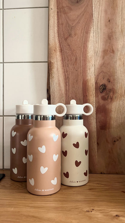 Gourde acier inoxydable coeurs - Crème