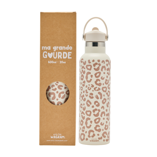 Gourde acier inoxydable adulte - léopard crème
