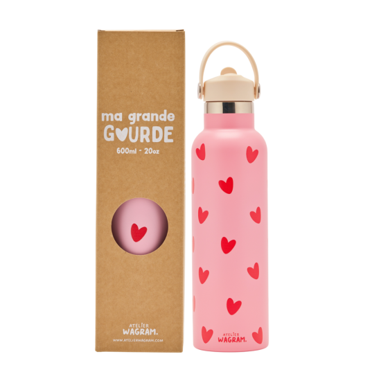 Gourde acier inoxydable adulte - coeurs rouges