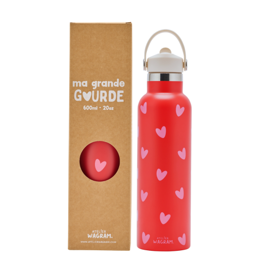 Gourde acier inoxydable adulte - coeurs roses