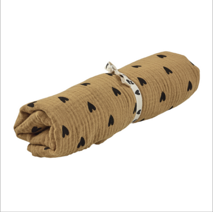 Grand foulard gaze de coton - Cœurs camel