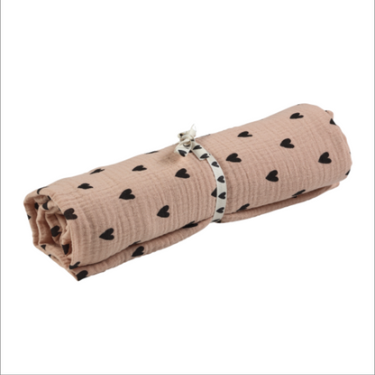 Grand foulard gaze de coton - Cœurs rose