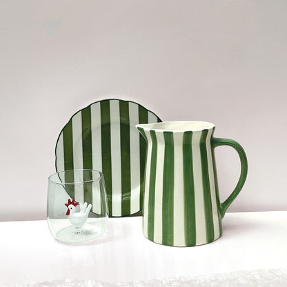 Pichet rayé vert foncé et blanc-MM