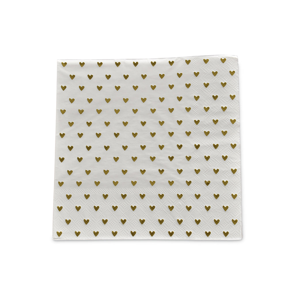 20 serviettes en papier - cœurs dorés