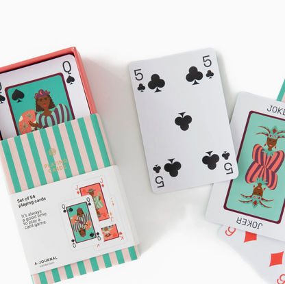 Jeu de cartes - Boite rayée verte et beige