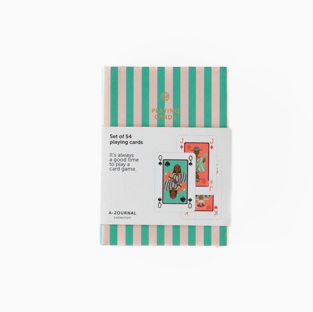 Jeu de cartes - Boite rayée verte et beige