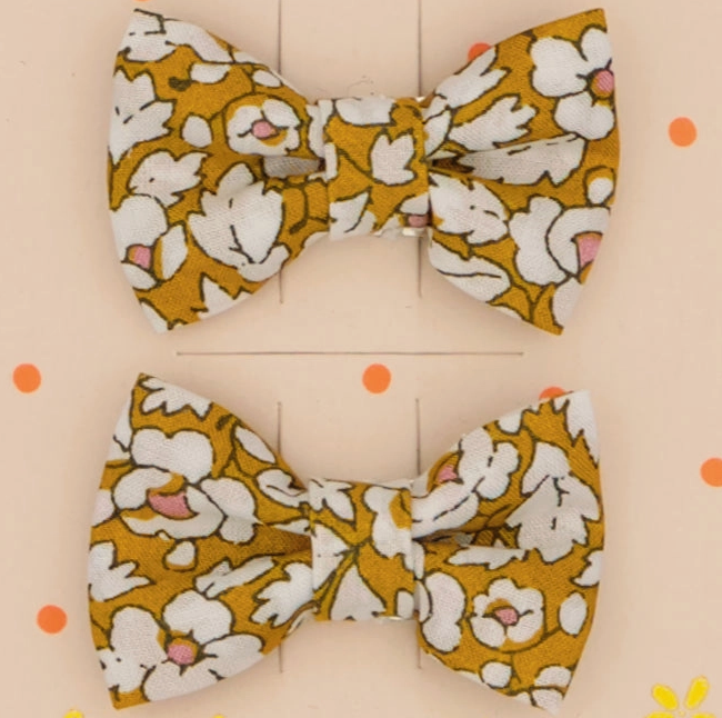 Duo de barrettes - Noeuds papillons liberty ocre