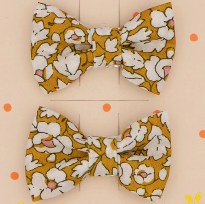 Duo de barrettes - Noeuds papillons liberty ocre