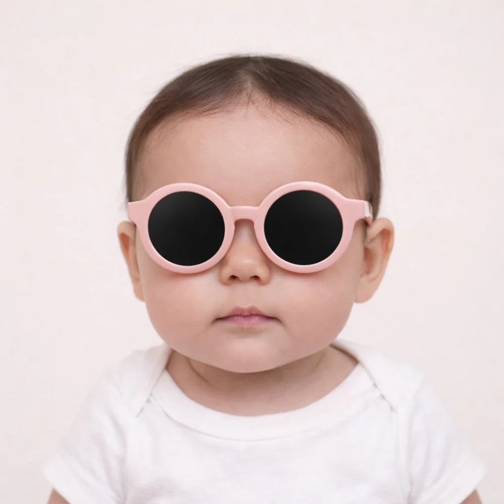 lunettes de soleil bébé pliable ronde rose babymocs