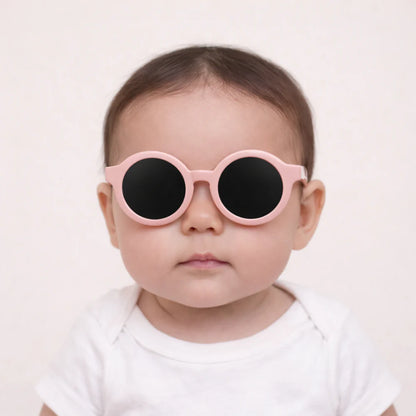 lunettes de soleil bébé pliable ronde rose babymocs