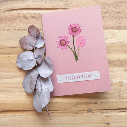 Carte fleurs roses - Happy birthday