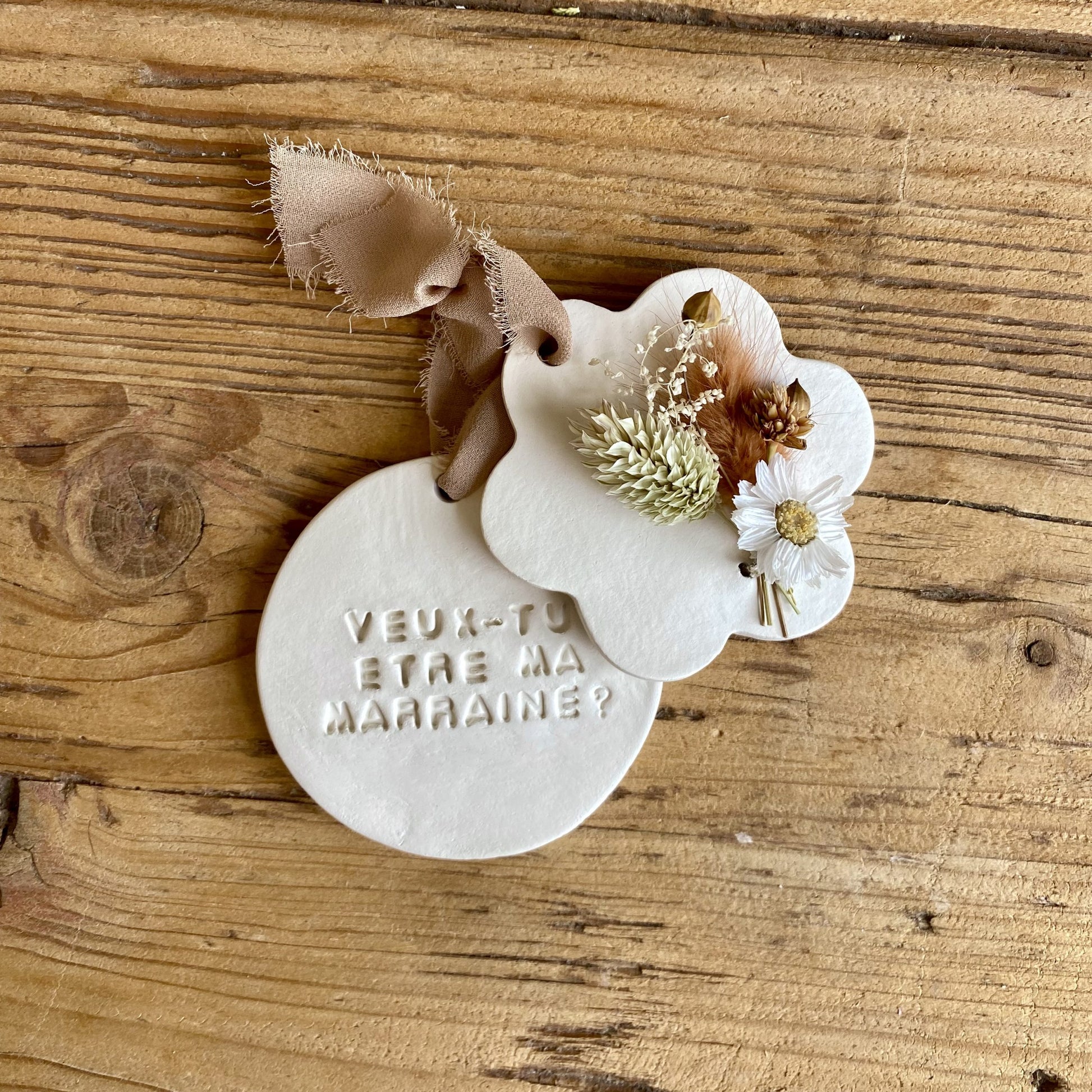 Médaillon - Veux-tu être ma marraine ? (fleurs terracotta)