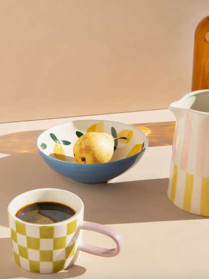 Mug damier - Vert, écru et rose
