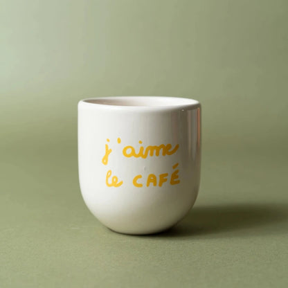 mug blanc j'aime le café jaune