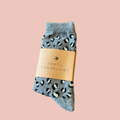 Chaussettes laine  - Léopard gris
