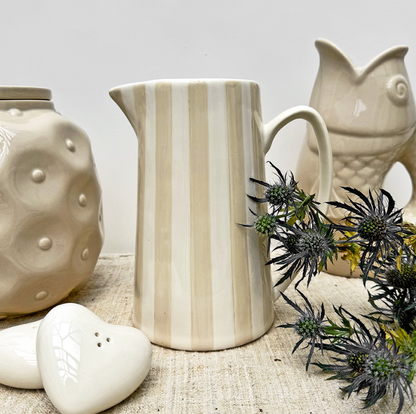 Pichet rayé sable et blanc - GM