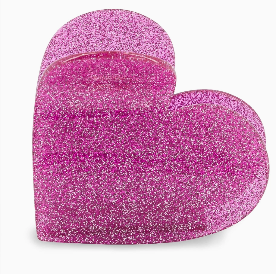 Pince à cheveux gros coeur - Rose paillette