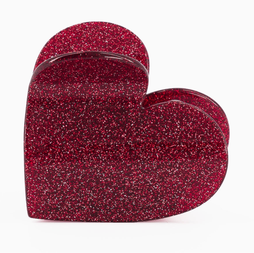 Pince à cheveux gros coeur - Rouge paillette