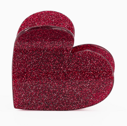 Pince à cheveux gros coeur - Rouge paillette