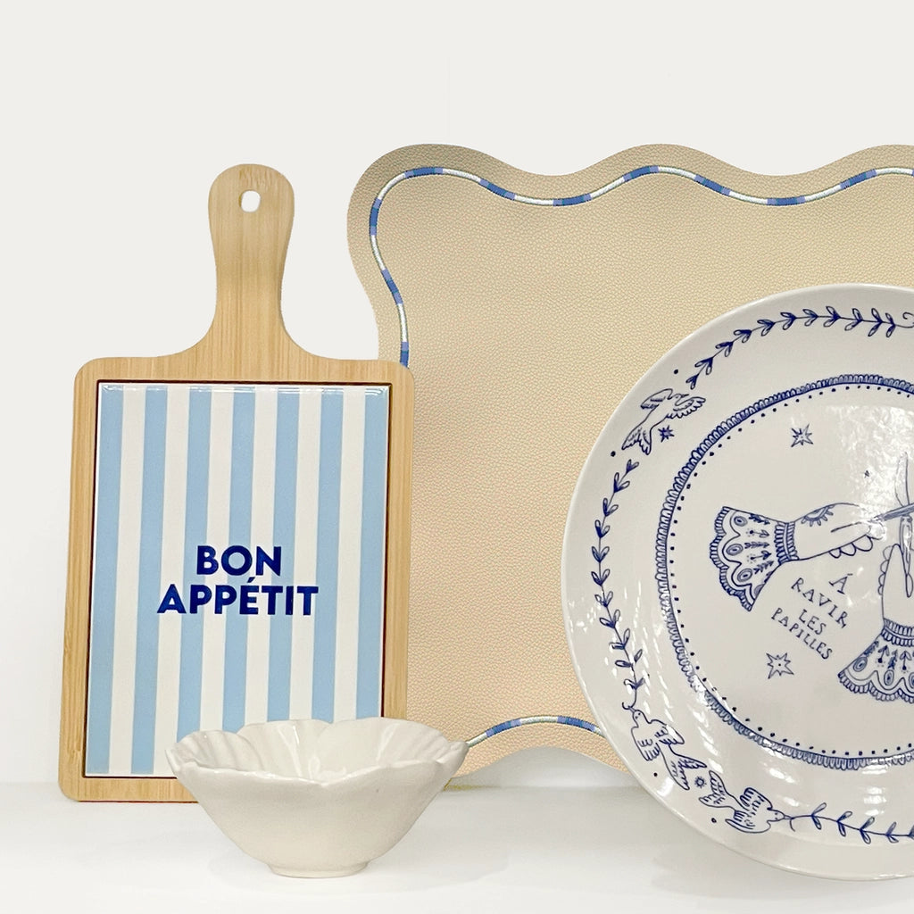 Planche à découper rayée bleue - Bon appétit