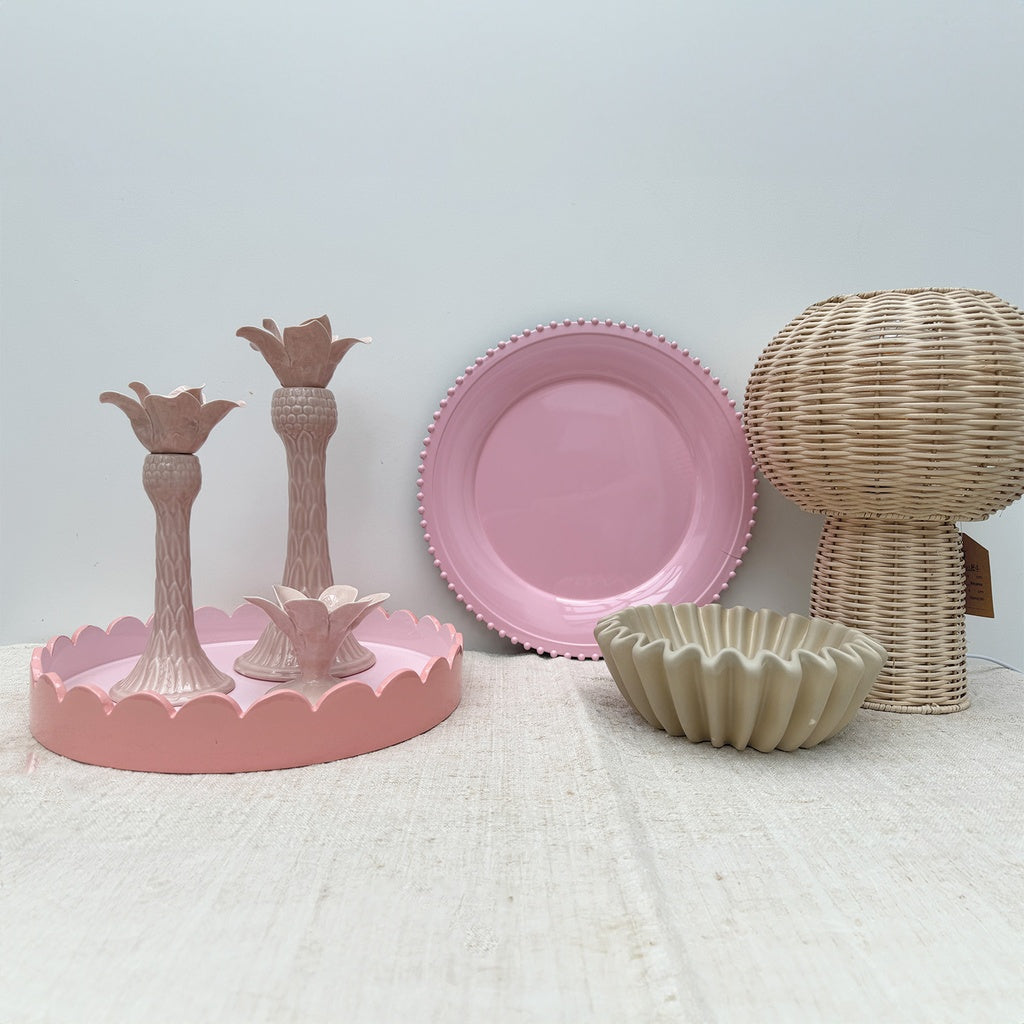 Plateau rond festonné - Rose
