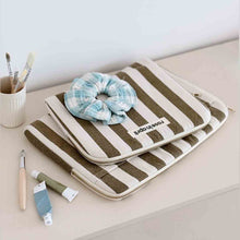 pochette ordinateur rayures olive et greige
