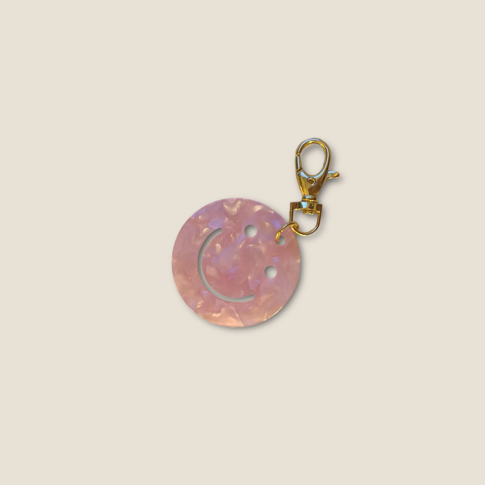 Porte-clé smiley - Rose nacré