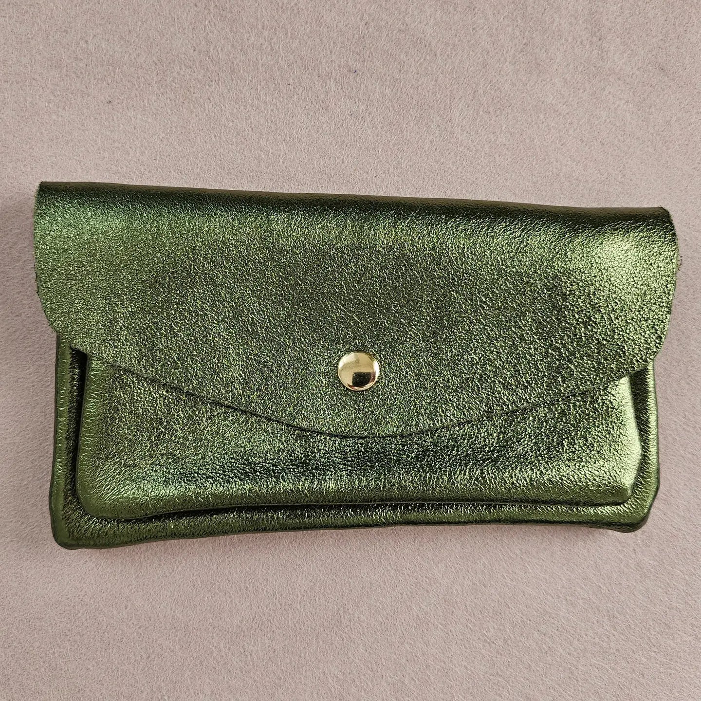 Porte-monnaie moyen en cuir - Vert kaki