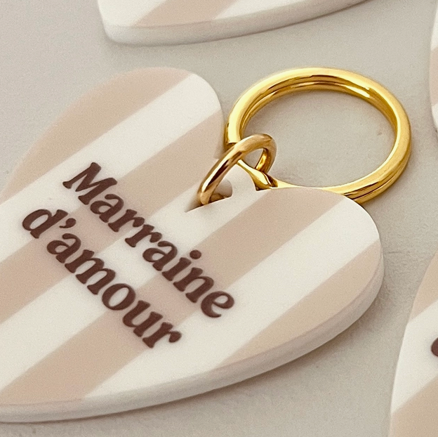 porte clé coeur rayé marraine d'amour