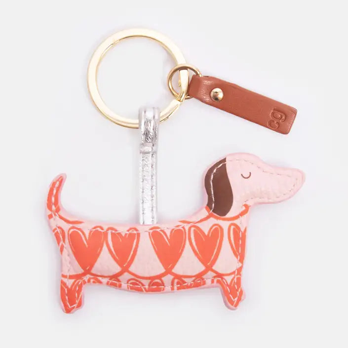 porte clés chien saucisse rose coeurs oranges