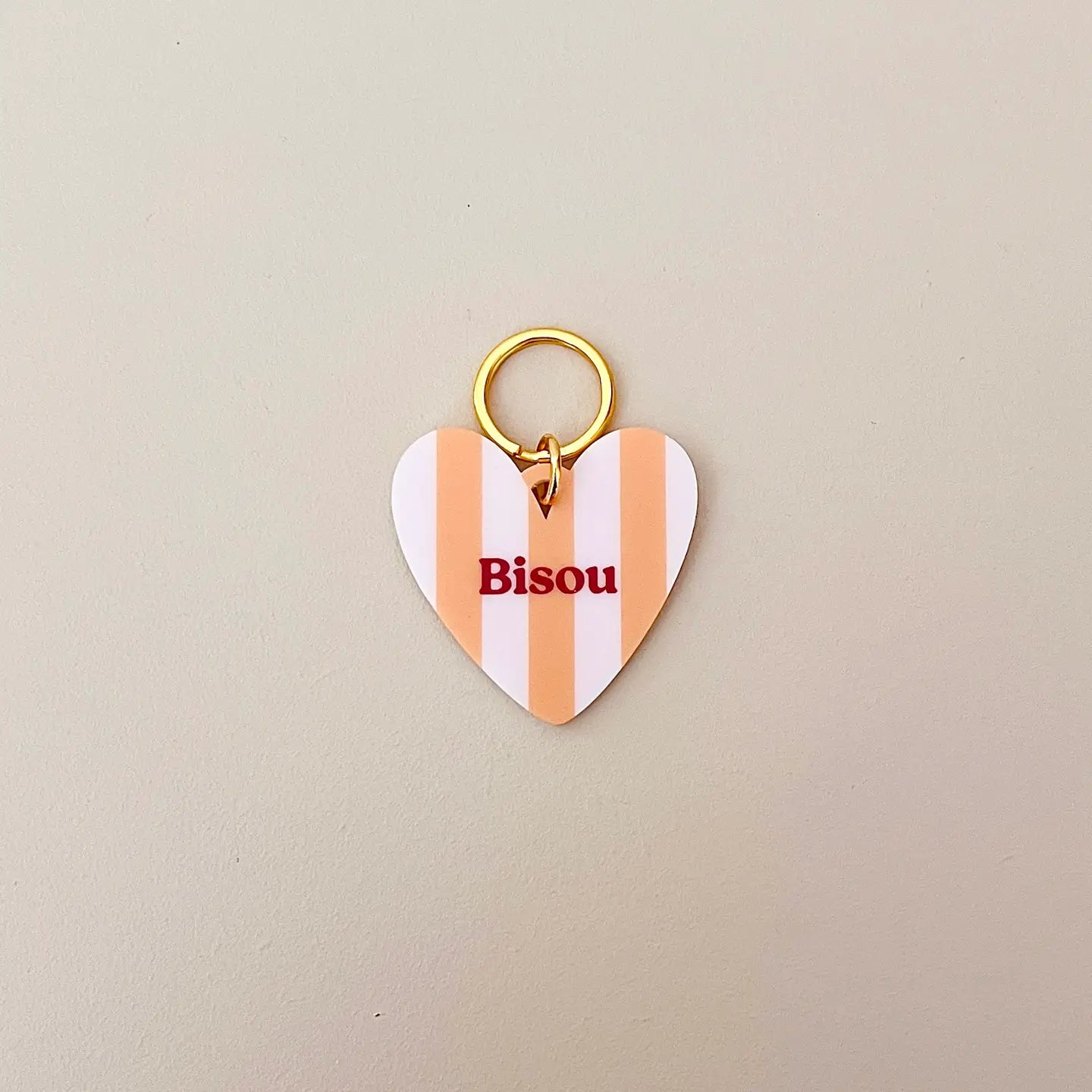 porte clés coeur rayé bisou
