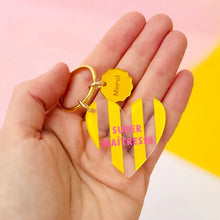porte clés coeur rayures jaunes super maitresse