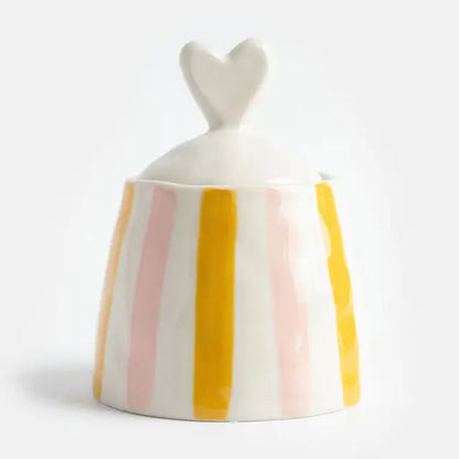 pot à couvercle coeur à rayures rose et orange Caroline gardner 