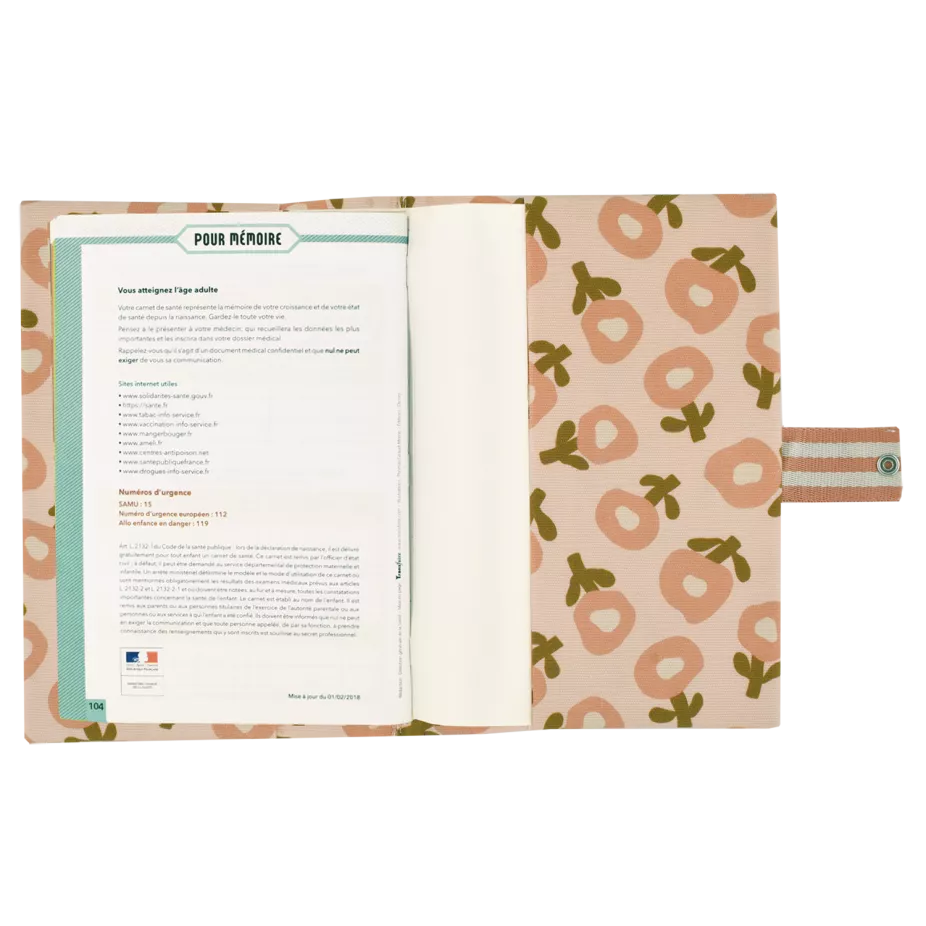 protège carnet de Santé fleurs roses petit picotin