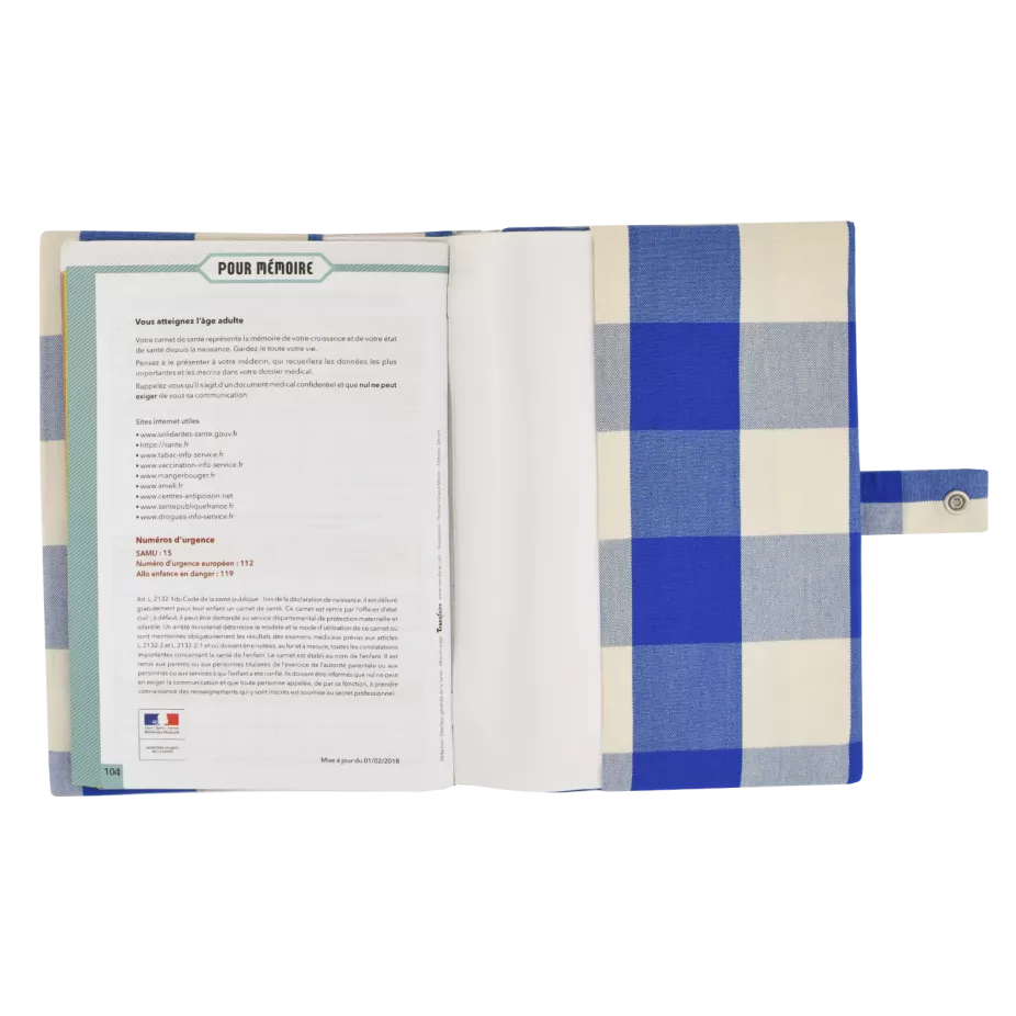 protège carnet de santé carreaux bleus petit picotin