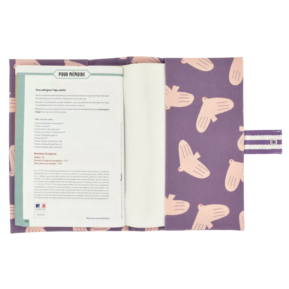 protège carnet de santé oiseaux lilas petit picotin