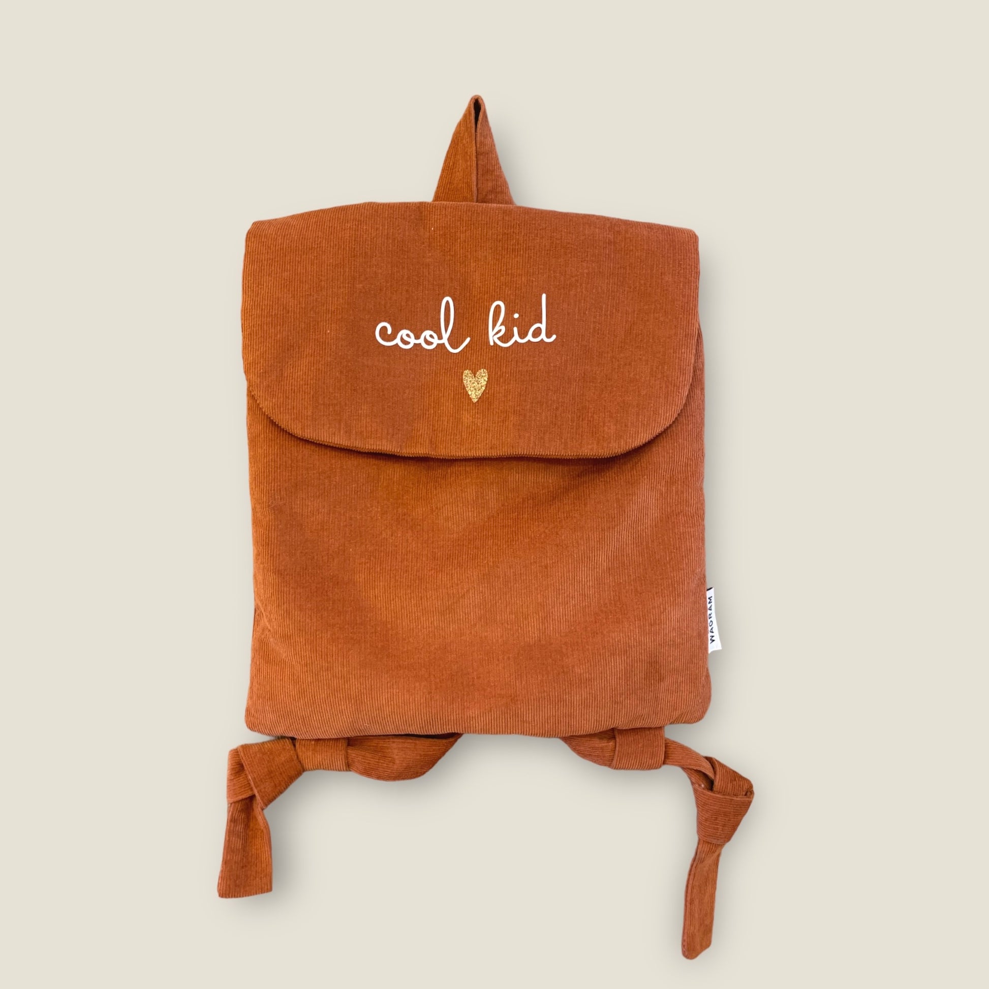 Sac à dos velours brique - Cœur doré pailleté