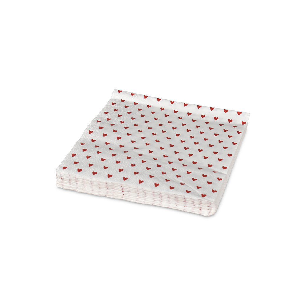 20 serviettes en papier - coeurs rouges