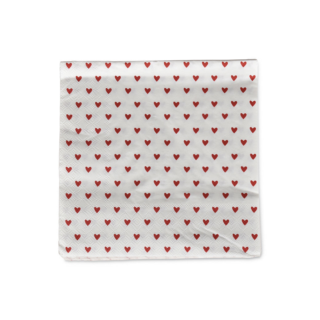 20 serviettes en papier - coeurs rouges